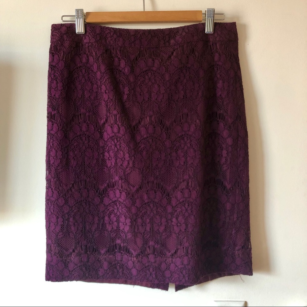 J. Crew lace purple plum pencil skirt